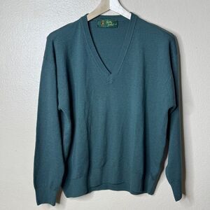 Bobby Jones Sweater Mens XL Green V-neck Wool Made in Italy Golf Pullover